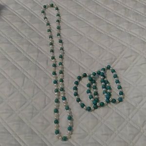 Turquoise & Fresh Water Pearl Necklace & Bracelete